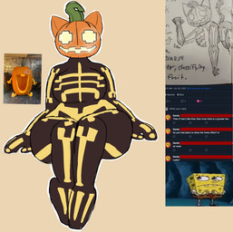 anthro blue_sky bone breasts female food for_a_head fruit glowing glowing_eyes holidays jack-o'-lantern plant pumpkin sitting skeleton sky smile solo stem thick_thighs toasterlamb epic_games fortnite halloween spice_(fortnite) felid feline humanoid mammal object_head digital_media_(artwork) meme traditional_media_(artwork)