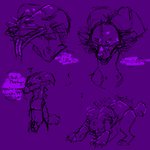 anthro biped dialogue male purple_and_black purple_background quadruped simple_background solo speech_bubble text mintnchase reji_mint monster_dog 1:1 digital_drawing_(artwork) digital_media_(artwork) english_text handwritten_text monochrome multiple_images purple_theme sketch_page