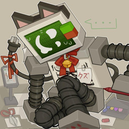 accessory bell bell_collar bodily_fluids bow_accessory bow_ribbon collar crayon electronics fake_ears for_a_head furgonomics machine male not_furry ribbons scissors screen screen_face silly_face sitting smile solo speech_bubble sweat tail tail_accessory tail_ribbon television text tongue two_2222222 die_of_death roblox badware_(die_of_death) object_head robot screen_head tv_head japanese_text