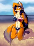 3:4 absurd_res anthro beach bengal_ofda_east bikini breasts canid canine clothing female fox hi_res mammal seaside solo swimwear