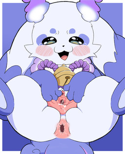 2_horns 3_fingers anthro anus bell biped black_nose blue_background blue_body blue_ear_tips blue_fire blue_fur blue_markings blue_tail blush blush_lines blush_stickers bodily_fluids border cheek_tuft colored_fire dipstick_ears ear_markings facial_markings facial_tuft female female_anthro fingers fire flaming_horn floppy_ears fur gaping gaping_anus genital_fluids genitals glistening glistening_eyes head_markings horn looking_at_viewer lop_ears markings multicolored_body multicolored_ears multicolored_fur nude nude_anthro nude_female open_mouth open_smile pink_anus presenting presenting_anus presenting_vulva purple_fire simple_background smile solo spread_legs spread_vulva spreading tail tears tuft vaginal_fluids vulva white_body white_border white_fur fieryfur nijisanji vtuber lunlun_(nijisanji) mammal unknown_species 2025 absurd_res digital_media_(artwork) hi_res