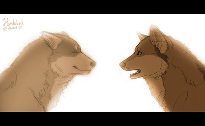 ambiguous_gender black_bars duo eyes_closed feral feralized fluffy fur glowing glowing_background light_body light_fur open_mouth smile tan_body tan_fur white_body white_fur ouivon attack_on_titan jean_kirstein marco_bodt canid canine canis mammal wolf 2014 letterbox