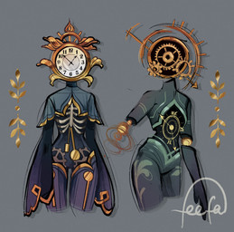 ambiguous_gender capelet clock clothing duo for_a_head gear grandfather_clock machine not_furry rib_cage feefal humanoid object_head robot robot_humanoid hi_res