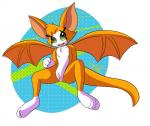 anthro female flying fur genitals green_eyes looking_at_viewer open_mouth orange_body orange_fur paws pussy smile solo teeth tongue wings ikaribunbun dust:_an_elysian_tail fidget_(elysian_tail) bat mammal nimbat hi_res