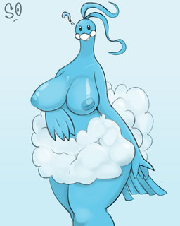 anthro areola beady_eyes beak big_breasts black_eyes blue_areola blue_background blue_body blue_feathers blue_nipples breasts feathers female front_view head_feathers head_tuft huge_breasts inverted_nipples looking_at_viewer nipples nude question_mark simple_background solo tail tail_feathers thick_thighs tuft wide_hips souley69 nintendo pokemon altaria generation_3_pokemon pokemon_(species) 4:5 absurd_res hi_res