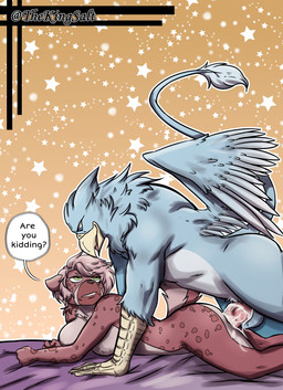 angry anthro anthro_on_anthro anthro_penetrated anthro_penetrating anthro_penetrating_anthro balls blue_body blue_feathers bodily_fluids breasts countershading cum cum_in_vagina cum_inside cum_on_penis dialogue duo ejaculation erection feathers female female_penetrated from_behind_position fur genital_fluids genitals hair interspecies jockey_position knot lying male male/female male_penetrating male_penetrating_female nipples nude on_front pattern_background penetration penis pink_body pink_countershading pink_fur pink_hair prone_bone_position sex side_view simple_background speech_bubble star-shaped_background star_polygon text unwanted_cum_inside unwanted_ejaculation white_body white_countershading theking_salt mythology amber_(zanyrainy) lance_(zanyrainy) avian gryphon hyena mammal mythological_avian mythological_creature absurd_res english_text hi_res