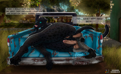 anthro anus balls big_breasts big_butt big_penis black_anus black_body black_fur black_vulva bodily_fluids boots breasts building butt butt_grab claws clothed clothed_male clothing comparing dialogue dialogue_box digital_camo dump_truck duo female flatbed footwear fur genitals glistening glistening_body glistening_eyes gloves grass hand_lick hand_on_butt handwear huge_penis human_on_anthro humanoid_genitalia humanoid_penis interspecies jaguar_spots licking light_truck long_tail male male/female male_human/female_anthro markings mountain nature nature_background pawpads paws penis pickup_truck plant puffy_anus shoes size_difference speech_bubble spots spotted_body spread_butt spread_legs spreading street tail thick_penis thick_thighs tongue tongue_out tree truck vehicle vulva wide_hips giovannilol19 giow_(giovannilol19) oluso_(far_cry_6) animal_humanoid felid felid_humanoid feline human humanoid jaguar jaguar_humanoid mammal mammal_humanoid pantherine pantherine_humanoid digital_drawing_(artwork) digital_media_(artwork) digital_painting_(artwork) painting_(artwork)