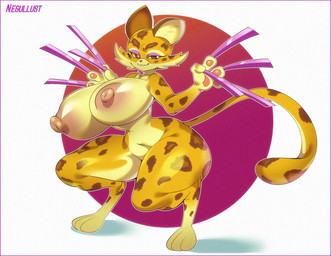 anthro areola big_breasts breasts brown_areola brown_nipples cheek_tuft countershading crouching facial_tuft female glistening glistening_body huge_breasts huge_hips huge_thighs markings navel nipple_dip nipples nude red_background simple_background solo spots spotted_body thick_thighs tuft white_background wide_hips negullust kirby_(series) kirby_and_the_forgotten_land nintendo clawroline felid leopard mammal pantherine 2022 hi_res shaded signature