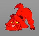 anthro ass_up butt fur horn jack-o'_pose male pose raised_tail red_body red_fur solo tail tongue tongue_out yellow_eyes nylonheretic mars_(nylonheretic) bovid caprine caprine_demon demon goat goat_demon imp mammal