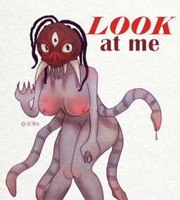 ambiguous_fluids big_breasts big_butt blush bodily_fluids breasts butt female genitals horn huge_thighs leyak nude red_body saliva sharp_teeth small_waist solo teeth tentacle_mouth tentacles thick_thighs vulva white_body cok_iz_farsha abiotic_factor mythology alien alien_humanoid humanoid is-0091_(leyak) mythological_creature absurd_res hi_res