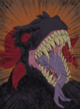 anthro anthro_pred bodily_fluids dripping fangs goo_drip horn larger_anthro larger_male larger_pred male male_pred mouth_shot muscular muscular_anthro muscular_male open_mouth purple_body purple_flesh red_eyes sharp_teeth size_difference slime soft_vore solo spikes spikes_(anatomy) teeth vore willing_pred ruenako mythology devourer_(razor_koopa) dragon goo_creature goo_dragon mythological_creature mythological_scalie scalie 2022 hi_res