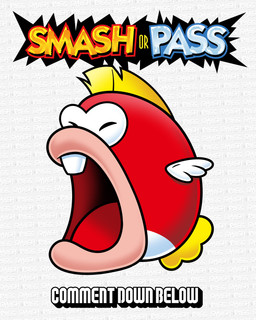 blonde_hair buckteeth eyes_closed female feral hair lips open_mouth pink_lips red_body shadow simple_background solo teeth text text_background thick_lips tongue white_background downrightshoddy mario_bros nintendo big_bertha_(mario) aquatic cheep_cheep fish 4:5 absurd_res english_text hi_res