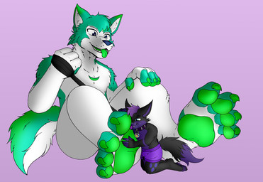 anthro black_body black_fur blep blue_eyes blue_nose cheek_tuft clothing collar cosmic_hair dipstick_tail duo ethereal_hair facial_tuft feet foot_fetish foot_lick fur fur_markings green_body green_fur green_pawpads hindpaw kneeling leash leash_pull licking macro male male/male markings massage micro pawpads paws plantigrade purple_body purple_fur shrunk simple_background size_difference soles tail tail_markings toes tongue tongue_out tuft underwear white_body white_fur worship icarozilla kitsunaki minthusky canid canine canis domestic_dog fox husky mammal nordic_sled_dog spitz 2022