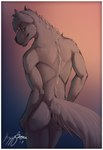 anthro biped border butt fluffy fluffy_tail fur grey_body grey_fur looking_back male nude rear_view solo standing tail white_border yellow_eyes kazzyboii anonym0use nova_(anonym0use) rowrow canid canine canis mammal wolf 2017 digital_media_(artwork) hi_res portrait signature three-quarter_portrait