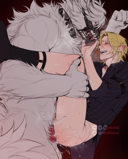 5_fingers anthro anthro_penetrating anthro_penetrating_humanoid blonde_hair blush claws duo fingers fur hair humanoid_on_anthro humanoid_penetrated humanoid_pointy_ears male male/male male_penetrated male_penetrating male_penetrating_male muzzle_(object) muzzled penetration pointy_ears sex riffraff666 mihoyo zenless_zone_zero hugo_vlad von_lycaon canid canine canis humanoid mammal thiren wolf absurd_res hi_res
