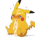 after_sex ambiguous_gender anthro blush blush_stickers bodily_fluids confusion cum cum_in_mouth cum_inside cum_on_face feral fur genital_fluids question_mark shaking simple_background sitting solo tears trembling white_background yellow_body yellow_fur dntks_4320 nintendo pokemon generation_1_pokemon pikachu pokemon_(species) hi_res