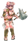 armor big_breasts bikini_armor blush breasts clothed clothing collar female hammer holding_object holding_weapon maul monster_girl_(genre) skimpy slightly_chubby solo tools unconvincing_armor warrior weapon wide_hips kenkou_cross animal_humanoid humanoid mammal mammal_humanoid orc suine suine_humanoid