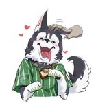 blush buckled_collar clothed clothed_feral clothing collar feral fur headpat male multicolored_body multicolored_fur petting smile nekey159 mihoyo zenless_zone_zero howl_(zenless_zone_zero) canid canine canis domestic_dog mammal