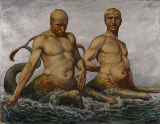 5_fingers bald big_nose deltoids duo featureless_chest fin fingers green_body green_scales green_tail grey_sky hair lips looking_aside looking_down male mature_male mature_taur multicolored_body multicolored_scales navel nipples nude nude_humanoid nude_taur outside partially_submerged pecs red_body red_fin red_scales scales sea short_hair sky split_form swimming tail tail_fin water yellow_body yellow_scales hans_thoma european_mythology greek_mythology mythology public_domain equid humanoid_taur ichthyocentaur mammal marine marine_taur taur 1900 19th_century absurd_res ancient_art formal_art hi_res oil_painting_(artwork) painting_(artwork) traditional_media_(artwork) traditional_painting_(artwork)