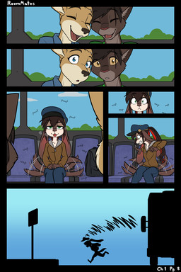 anthro blue_eyes breath brown_body brown_fur bus caught clothed clothing commercial_vehicle eyes_closed female fur green_eyes group inner_monologue lidded_eyes male multicolored_body multicolored_fur panting photo public_transportation solo_focus tail tail_motion tailwag text thinking thought_bubble tongue tongue_out vehicle wide_eyed black-kitten jill_(chris13131415) kurt_(chris13131415) maya_(black-kitten) canid canine canis deer domestic_dog felid hybrid lagomorph leopard leporid mammal pantherine rabbit 2026 2:3 colored comic english_text hi_res intersex_(lore)