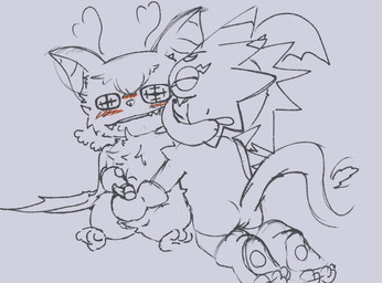anthro balls blush duo erection genitals handjob heart_symbol kiss_on_cheek kissing male male/male penile penis sex wings yogurtpubes bandai_namco digimon digimon_beatbreak chiropmon digimon_(species) gekkomon scalie sketch