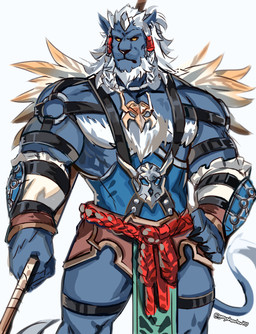 1_horn anthro armor barazoku beard biped blue_tail broken_horn ear_piercing ear_ring facial_hair hair horn humanoid_hands male muscular muscular_anthro muscular_male piercing ring_piercing solo tail tail_tuft tied_hair tuft unconvincing_armor white_beard white_facial_hair white_hair yellow_eyes graysheartart final_fantasy final_fantasy_x square_enix kimahri felid mammal ronso absurd_res colored hi_res signature