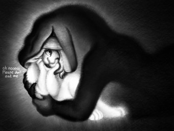 ambiguous_gender anthro apode dialogue duo eyes_closed fur glowing happy legless nude questionable_consent serpentine vore ink-the-artist bovid caprine draconcopode mammal naga sheep 2025 hi_res monochrome female_(lore)