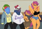 anthro clothed clothing female group hair horn makeup multicolored_hair text wings brutamod friendship_is_magic hasbro my_little_pony mythology tumblr apple_bloom_(mlp) cutie_mark_crusaders_(mlp) scootaloo_(mlp) sweetie_belle_(mlp) equid equine horse mammal mythological_creature mythological_equine pegasus unicorn 2018 english_text