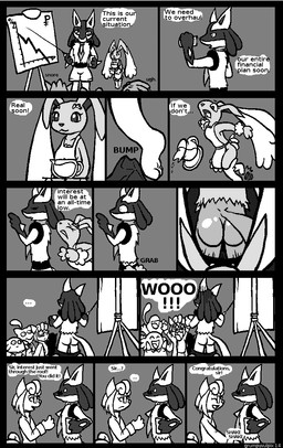 ambiguous_gender anthro assisted_exposure blush bottomless bottomwear bottomwear_down bottomwear_pull business_meeting butt chart clothed clothing clothing_pull embarrassed female fur group humiliation long_ears male multi_tail necktie open_mouth pants pants_down pants_pull pantsing partially_clothed rock standing tail text tripping conditional_dnp grumpyvulpix nintendo pokemon canid canine chansey generation_1_pokemon generation_4_pokemon lagomorph legendary_pokemon lopunny lucario mammal mew_(pokemon) pokemon_(species) vulpix 2014 black_and_white comic digital_media_(artwork) english_text hi_res monochrome screentone