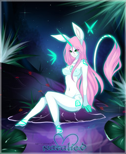 clothing female fur green_eyes hair horn lily_pad navel nienna night nipples pink_hair plant skinny solo time translucent translucent_clothing translucent_topwear white_body white_fur unknown_artist mythology equid equine mammal mythological_creature mythological_equine unicorn source_request
