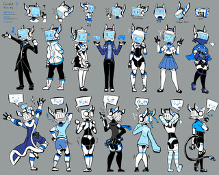 armwear asian_clothing bottomwear butler clothed clothing crossdressing east_asian_clothing elbow_gloves eyewear glasses gloves grey_background handwear jacket japanese_clothing japanese_school_uniform legwear looking_at_viewer machine maid_uniform male multiple_outfits open_mouth open_smile panties pattern_clothing pattern_legwear school_uniform screen screen_face serafuku shorts simple_background smile striped_clothing striped_legwear stripes thigh_highs topwear underwear uniform baronflint camelot_(baronflint) humanoid robot robot_humanoid 5:4 hi_res model_sheet