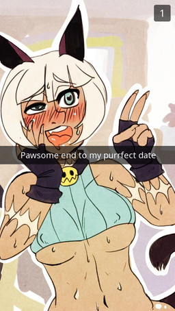 bell bell_collar big_breasts blue_eyes blush bob_cut bodily_fluids bottomless breasts camera_view clothed clothing collar dark_body dark_skin drooling female fingerless_gloves fucked_silly gesture gloves hair hand_gesture handwear heart_eyes heart_symbol looking_pleasured nipple_outline saliva scar selfie solo sweat text v_sign white_hair thickdraw skullgirls snapchat nadia_fortune animal_humanoid cat_humanoid felid felid_humanoid feline feline_humanoid humanoid mammal mammal_humanoid english_text