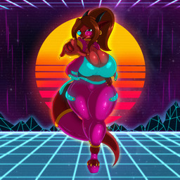 4_toes anthro breasts brown_hair cleavage clothed clothing eyewear feet female footwear front_view green_eyes hair high_heels looking_at_viewer mule_heels navel non-mammal_breasts non-mammal_navel platform_footwear platform_heels shoes solo synthwave toes conditional_dnp suirano mythology suri_(suirano) dragon mythological_creature mythological_scalie scalie 1:1 2019 digital_media_(artwork) hi_res