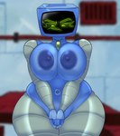 between_breasts big_breasts blurred_background breasts canon_couple duo extreme_size_difference female female_humanoid feral frown huge_breasts husband husband_and_wife larger_female larger_humanoid machine male male/female male_feral married_couple micro nude screen screen_face size_difference smaller_feral smaller_male wife teenagebratwurst nickelodeon spongebob_squarepants karen_plankton sheldon_j._plankton arthropod copepod crustacean humanoid marine maxillopod plankton_(species) robot robot_humanoid absurd_res hi_res