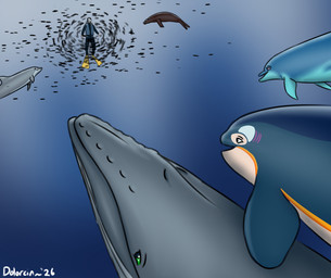 blue_body blue_fin brown_body feral green_eyes grey_body group male scuba_gear underwater water yellow_stripe dolorcin ardi_(darthardios) aquatic baleen_whale cetacean dolphin human humpback_whale mammal oceanic_dolphin orca pinniped sea_lion toothed_whale whale 2026 hi_res watermark