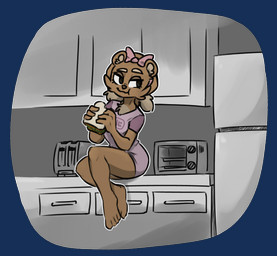 anthro bread breasts brown_body brown_fur clothed clothing detailed_background eating female food fur holding_food holding_object sitting smile solo hijackerdraws bear mammal alpha_channel