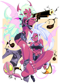 5_fingers 5_toes bare_shoulders black_clothing black_footwear black_legwear black_socks blue_hair boots bottomwear bra breasts cleavage clothed clothing collar colored_nails duo eyebrows eyelashes eyewear feet female fingers foot_focus footwear glasses green_eyes gun hair handgun high_heels hindpaw horn humanoid_pointy_ears knee_boots knee_highs knee_socks lacing legwear long_hair looking_at_viewer membrane_(anatomy) membranous_wings midriff miniskirt monster_girl_(genre) nails navel not_furry one_eye_closed paws pink_body pink_skin plantigrade pointy_ears ponytail ranged_weapon red_body red_skin revolver shoes side_boob simple_background single_thigh_high sitting skirt smile socks soles spade_tail studs tail thigh_highs toes torn_clothing underwear undressing weapon white_background white_hair wings wink zipper luceva panty_and_stocking_with_garterbelt double_gold_lacytanga double_gold_spandex fastener_(pswg) kneesocks_daemon scanty_daemon demon horned_humanoid humanoid winged_humanoid absurd_res hi_res sibling_(lore) sister_(lore) sisters_(lore)