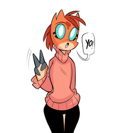 anthro blind blue_eyes claws clothing disability female gesture hair hand_gesture horn red_body red_hair red_scales scales simple_background solo sweater topwear v_sign white_background herny microsoft the_elder_scrolls audrey_(herny) argonian scalie hi_res