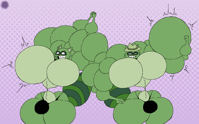 anthro bedroom_eyes belly big_bulge big_muscles big_pecs bottom_heavy bulge cheek_tuft clothing countershade_belly countershade_face countershading curvy_figure duo ear_piercing ear_ring emanata facial_markings facial_tuft flash_emanata flexing flexing_bicep flexing_pec fur green_body green_fur grin grinning_at_viewer growth hand_on_hip hat head_markings headgear headwear heart_nose heart_symbol huge_muscles huge_pecs huge_thighs hyper hyper_biceps hyper_muscles hyper_pecs logo looking_at_viewer male markings mask_(marking) muscle_growth muscular narrowed_eyes non-existant_waist pecs piercing ring_piercing seductive small_waist smile smiling_at_viewer striped_markings striped_tail stripes tail tail_markings text thick_thighs thong tuft underwear wasp_waist wide_hips thatdawgmurray happy_tree_friends lifty_(htf) shifty_(htf) mammal procyonid raccoon 2025 absurd_res aliasing artist_logo artist_name digital_media_(artwork) hi_res signature