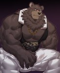 anthro big_muscles claws collar eye_scar facial_scar fur looking_at_viewer male muscular muscular_anthro muscular_male nipple_outline pecs scar solo vein veiny_muscles istani mihoyo zenless_zone_zero ben_bigger bear mammal hi_res