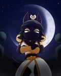 anthro breasts clothing egyptian female looking_at_viewer midriff moon night sky solo jamearts ankha_zone ankhmara anubian_jackal canid canine canis jackal mammal 4:5 hi_res