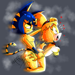 ahegao anthro blue_hair breasts butt clothing collar duo egyptian egyptian_clothing egyptian_headdress female female/female fur hair heart_eyes heart_symbol looking_pleasured ponytail serious serious_face small_breasts small_butt strapon yellow_body yellow_fur lilydrawsporn animal_crossing nintendo ankha_(animal_crossing) isabelle_(animal_crossing) canid canine domestic_cat felid feline felis mammal 1:1 absurd_res hi_res