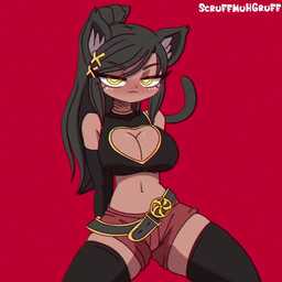 bedroom_eyes belt black_ears black_hair black_tail blush bottomwear breasts cleavage clothed clothing female hair hotpants legwear long_hair midriff music narrowed_eyes nya seductive shorts slim solo tail thigh_highs scruffmuhgruff animal_humanoid cat_humanoid felid felid_humanoid feline feline_humanoid human humanoid mammal mammal_humanoid 1:1 animated short_playtime sound video voice_acted