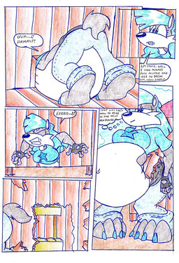 anthro belly big_belly blue_clothing blue_hair blue_shirt blue_topwear clothing dialogue female hair overweight shirt solo speech_bubble text topwear virus-20 wendy_wolf_(virus-20) canid canine canis mammal wolf 2007 comic traditional_media_(artwork)