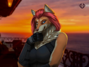 anthro brazil breasts car clothed clothing detailed_background female hair machine resort smile solo sunset vehicle mamaubear camilla_queen canid canine canis fox mammal wolf 4:3 absurd_res digital_media_(artwork) hi_res shaded soft_shading