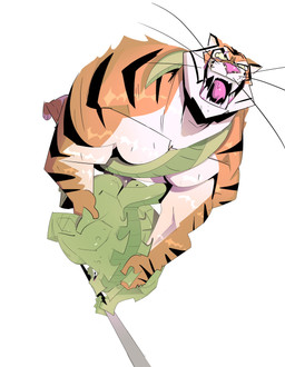 anthro biceps bird's-eye_view black_stripes butt countershading duo eye_scar facial_scar from_behind_position fur green_body green_scales hand_on_back hand_on_hip high-angle_view holding_partner male male/male muscular muscular_anthro muscular_male open_mouth orange_body orange_fur pecs pole scales scar screaming sex sharp_teeth simple_background spikes spikes_(anatomy) standing standing_doggystyle standing_sex striped_body striped_fur stripes tail tail_around_neck teeth whiskers white_body white_countershading white_fur galanartworks epic_games fortnite hybrid_(fortnite) oscar_(fortnite) felid mammal pantherine scalie tiger absurd_res hi_res
