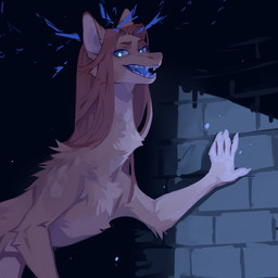 back_tuft blue_eyes blue_tongue brick_wall brown_hair cheek_tuft facial_tuft fangs female feral fur hair long_neck looking_at_viewer neck_tuft open_mouth orange_body orange_fur pupils semi-anthro solo standing tan_body tan_fur teeth three-quarter_view tongue tuft unsigned wall_(structure) white_pupils corzh77 mythology dragon furred_dragon furred_scalie mythological_creature mythological_scalie scalie wingless_dragon 1:1 absurd_res hi_res