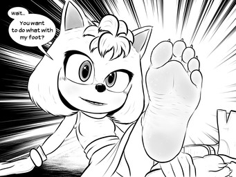 5_fingers 5_toes anthro asking_viewer barefoot biped black_nose claws clothed clothed_anthro clothed_female clothing conjoined_speech_bubble dialogue eyelashes feet female female_anthro fingers foot_fetish foot_focus gloves handwear humanoid_feet iris looking_at_viewer panties panty_shot plantigrade pupils shoes_removed snout solo speech_bubble talking_to_viewer toe_claws toes underwear wearing_gloves xtreme7 sega sonic_the_hedgehog_(film) sonic_the_hedgehog_(series) amy_rose eulipotyphlan hedgehog mammal 2025 4:3 hi_res monochrome