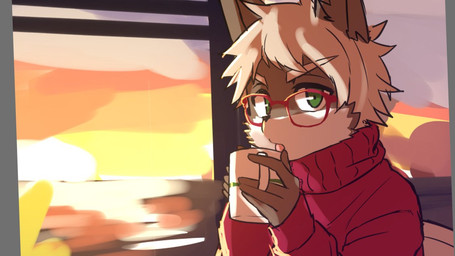 anthro container cup eyewear glasses kemono male solo sunset tarobandit canid canine mammal