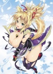 armwear big_breasts blonde_hair blush breasts clothed clothing curvy_figure elbow_gloves female fox_tail gloves green_eyes hair handwear legwear melee_weapon nipples nipple_slip pale_skin ponytail skimpy smile solo sword thigh_highs torn_clothing voluptuous weapon asahi dog_days yukikaze_panettone animal_humanoid canid canid_humanoid canine canine_humanoid fox fox_humanoid humanoid mammal mammal_humanoid